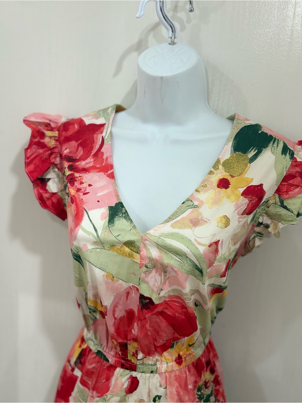 Anne Klein Cottagecore Floral V-Neck Ruffle Sleeve Maxi Dress - Pink & Green - Picture 4 of 6